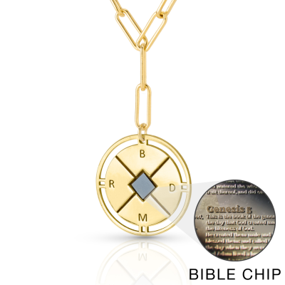 Compass Initials Necklace with Nano Bible [18K Gold Plated] 