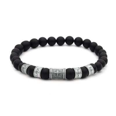 Compass Men Name Bracelet with Black Onyx Stones