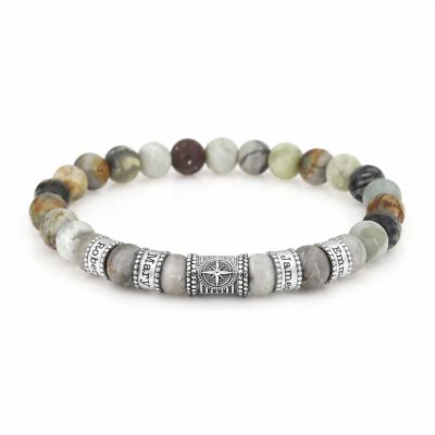 Compass Men Name Bracelet with Picasso Jasper Stones
