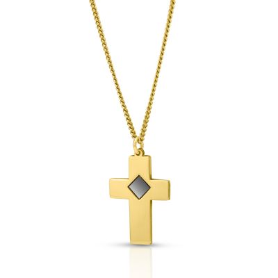 Cross Necklace with Nano Bible for Men - 18K Gold Vermeil