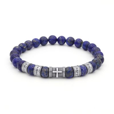 Cross Men Name Bracelet with Lapis Lazuli Stones