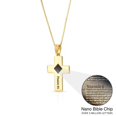 Engraved Cross Necklace with Nano Bible [18K Gold Vermeil]