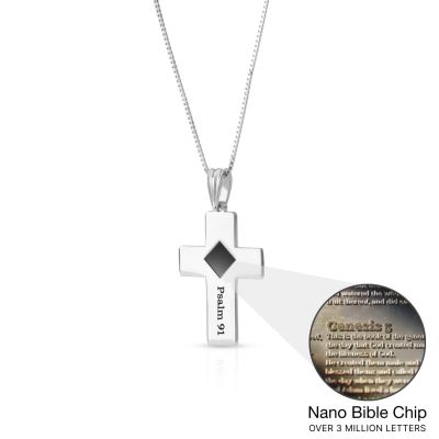 Engraved Cross Necklace with Nano Bible [Sterling Silver]