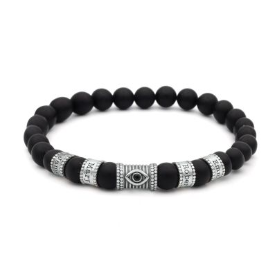 Evil Eye Women Name Bracelet with Black Onyx Stones