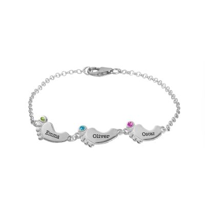 Footsteps Name and Birthstone Bracelet - Sterling Silver