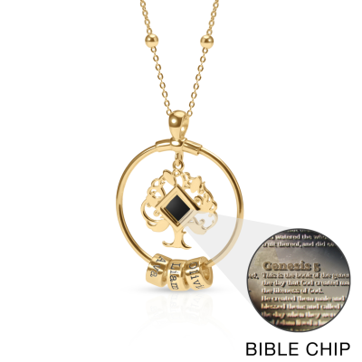 Family Tree Name Necklace With Nano Bible [18K Gold Vermeil]