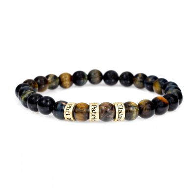 Green Tiger Eye Men Name Bracelet - 18K Gold Vermeil