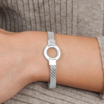 Herringbone Circle Name Bracelet [Sterling Silver]