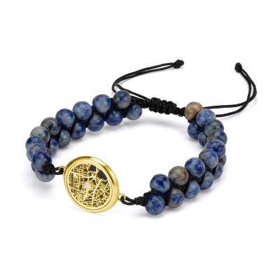 Lapis Lazuli Silhouette Map Men Bracelet [14 Karat Gold]