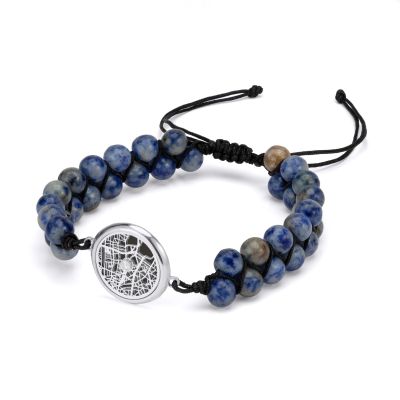 Lapis Lazuli Silhouette Map Men Bracelet [Sterling Silver]