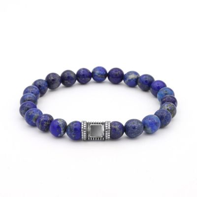 Lapis Lazuli Men Bracelet with Nano Bible [Sterling Silver]