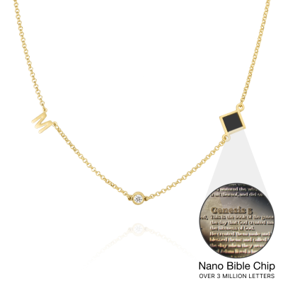 Maria Diamond Initial Necklace with Nano Bible [18K Gold Plated]