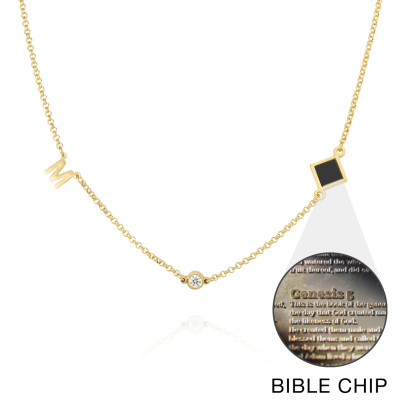 Maria Diamond Initial Necklace with Nano Bible [18K Gold Plated]