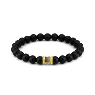 Black Onyx Men Bracelet with Nano Bible - 14 Karat Gold