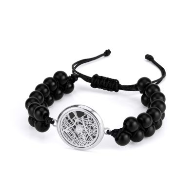 Black Onyx Silhouette Map Men Bracelet [Sterling Silver]