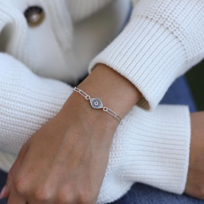 Paperclip Style Hera Evil Eye Bracelet