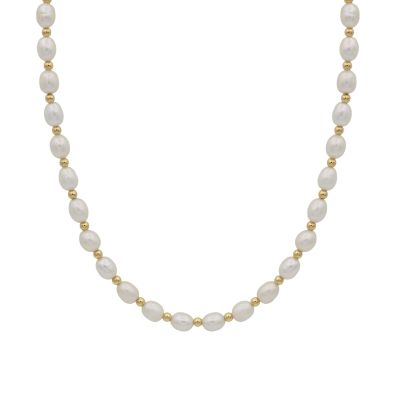 Pearl Necklace with [18K Gold Plated] Beads