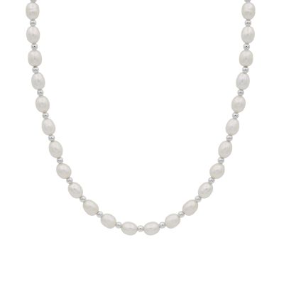 Pearl Necklace with [Sterling Silver] Beads