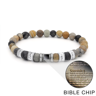 Picasso Jasper Men Name Bracelet with Nano Bible