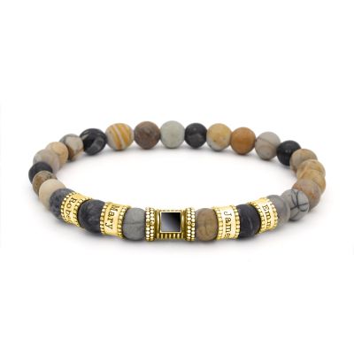 Picasso Jasper Men Name Bracelet with Nano Bible - 18K Gold Vermeil