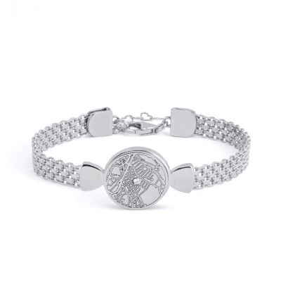 Precious Spot Engraved Map Bracelet with Milanese Chain [Sterling Silver]