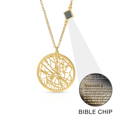 Precious Spot Map Necklace with Nano Bible [14 Karat Gold]
