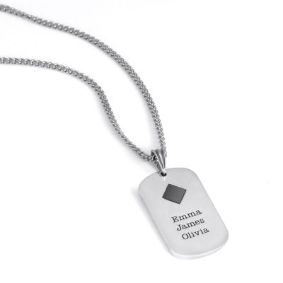 Engraved Tag Necklace for Men with Nano Bible - Sterling Silver