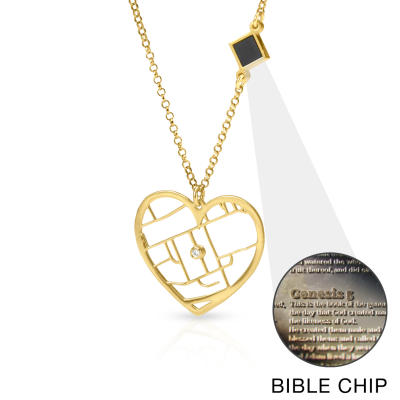 Ties of Heart Map Necklace with Nano Bible [14 Karat Gold]