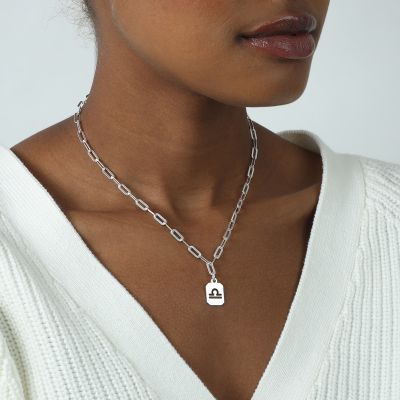 Paperclip Style Zodiac Necklace [Sterling Silver]