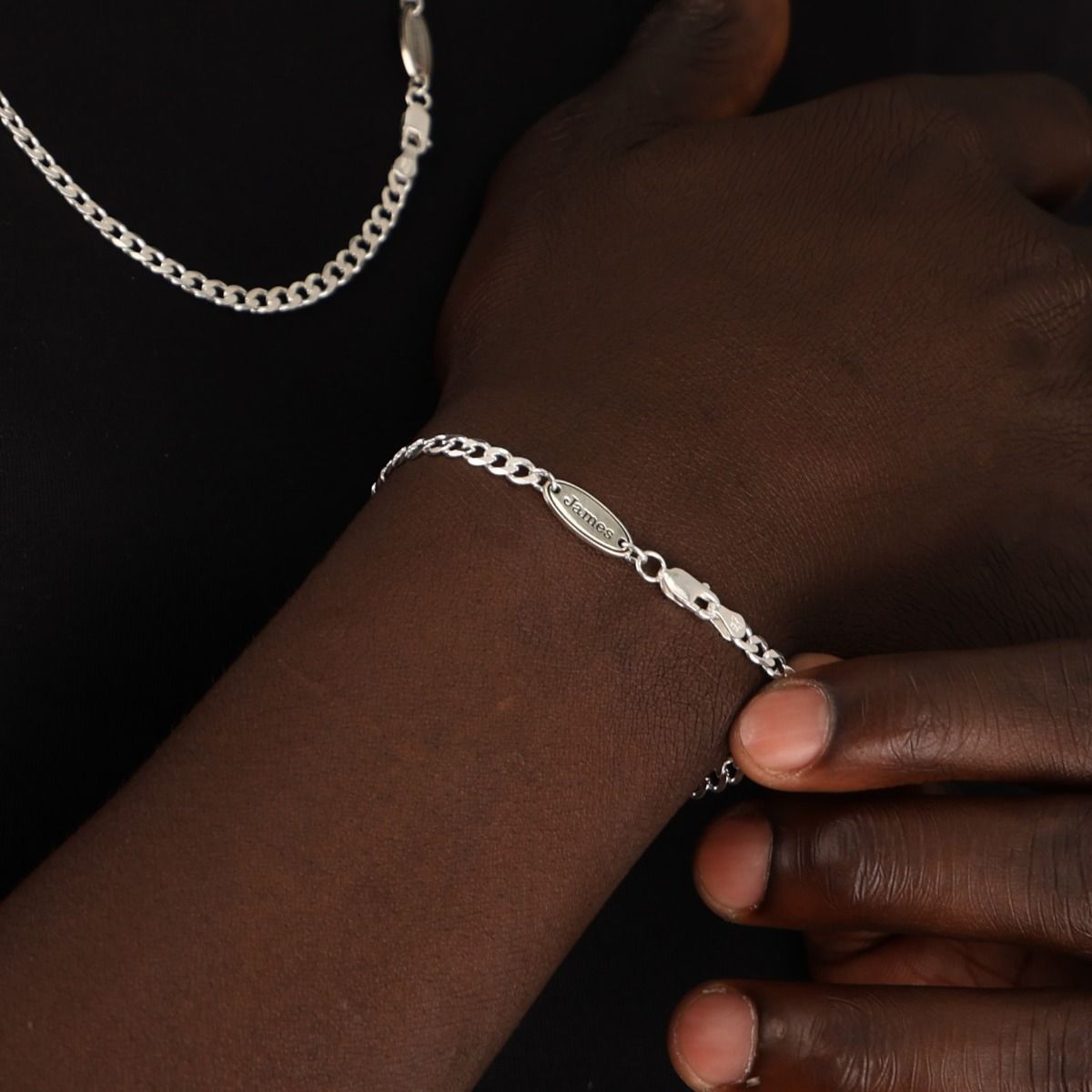 Curb Chain Bracelet with Custom Nameplate [Sterling Silver] - 3.5MM