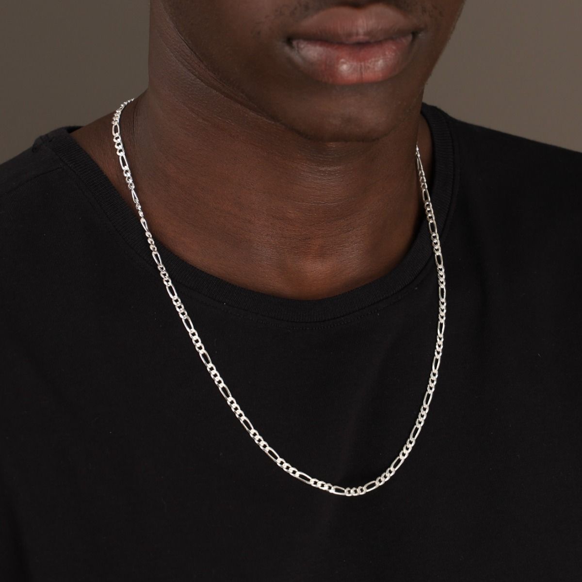 Figaro Chain Necklace with Custom Nameplate [Sterling Silver] - 3MM