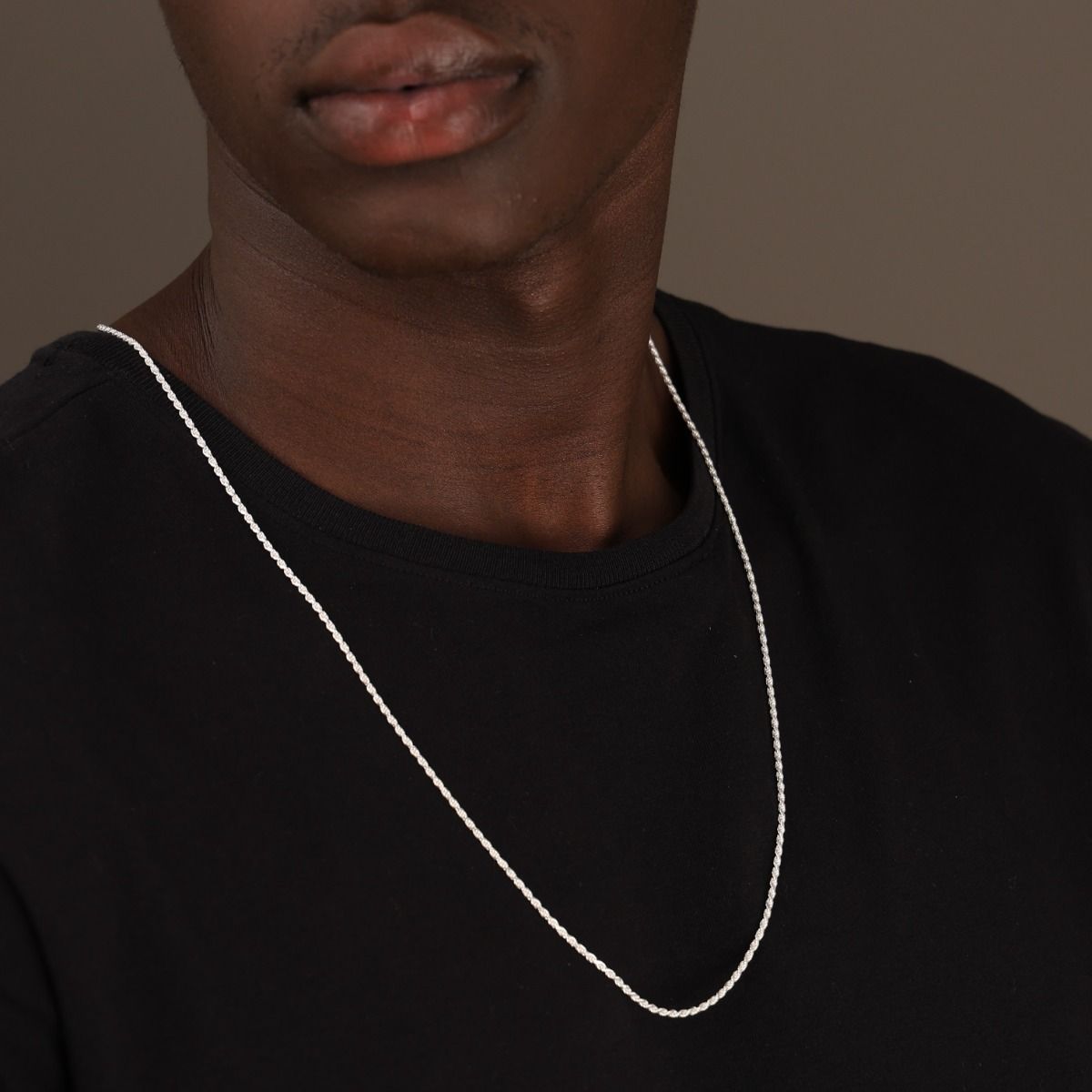 Rope Chain Necklace with Custom Nameplate [Sterling Silver] - 2.5MM
