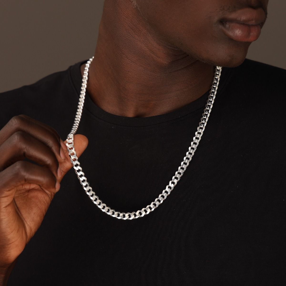 Curb Chain Necklace with Custom Nameplate [Sterling Silver] - 8MM