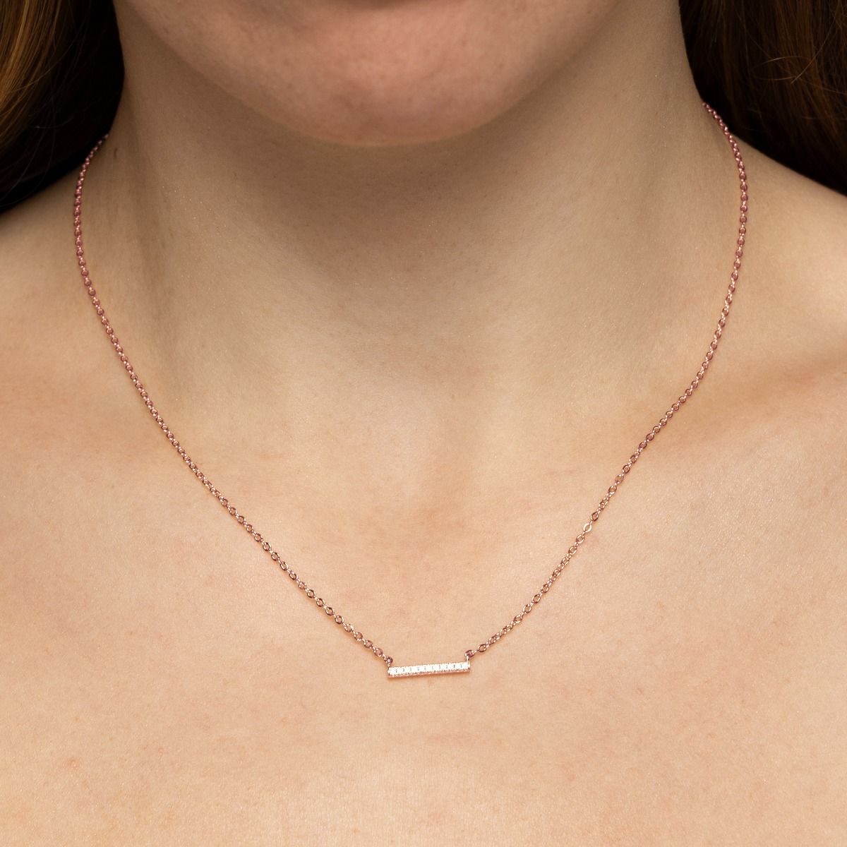 Aurora Pavé Bar Necklace [Rose Gold Plated]