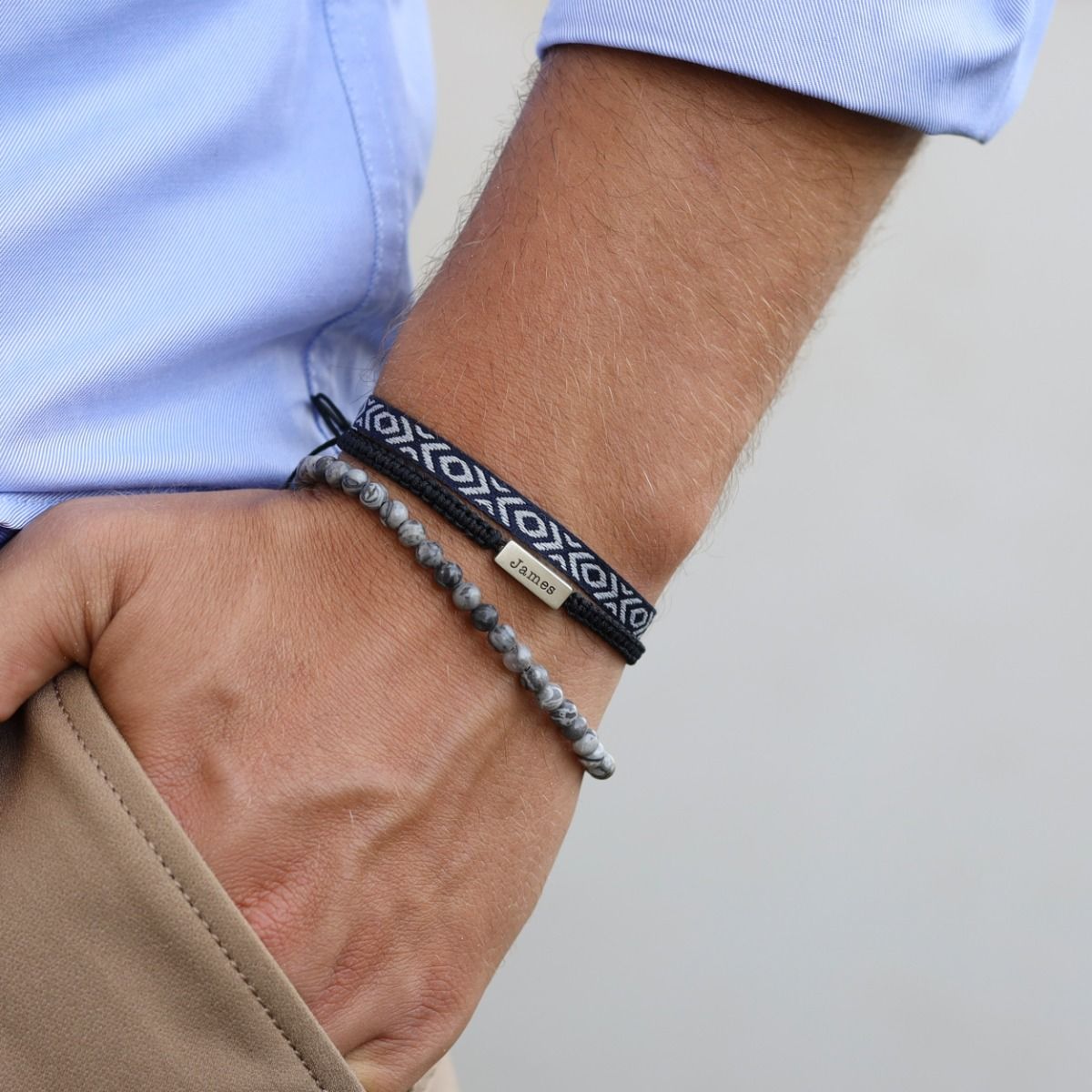 Black and White Combo Name Bracelet Set