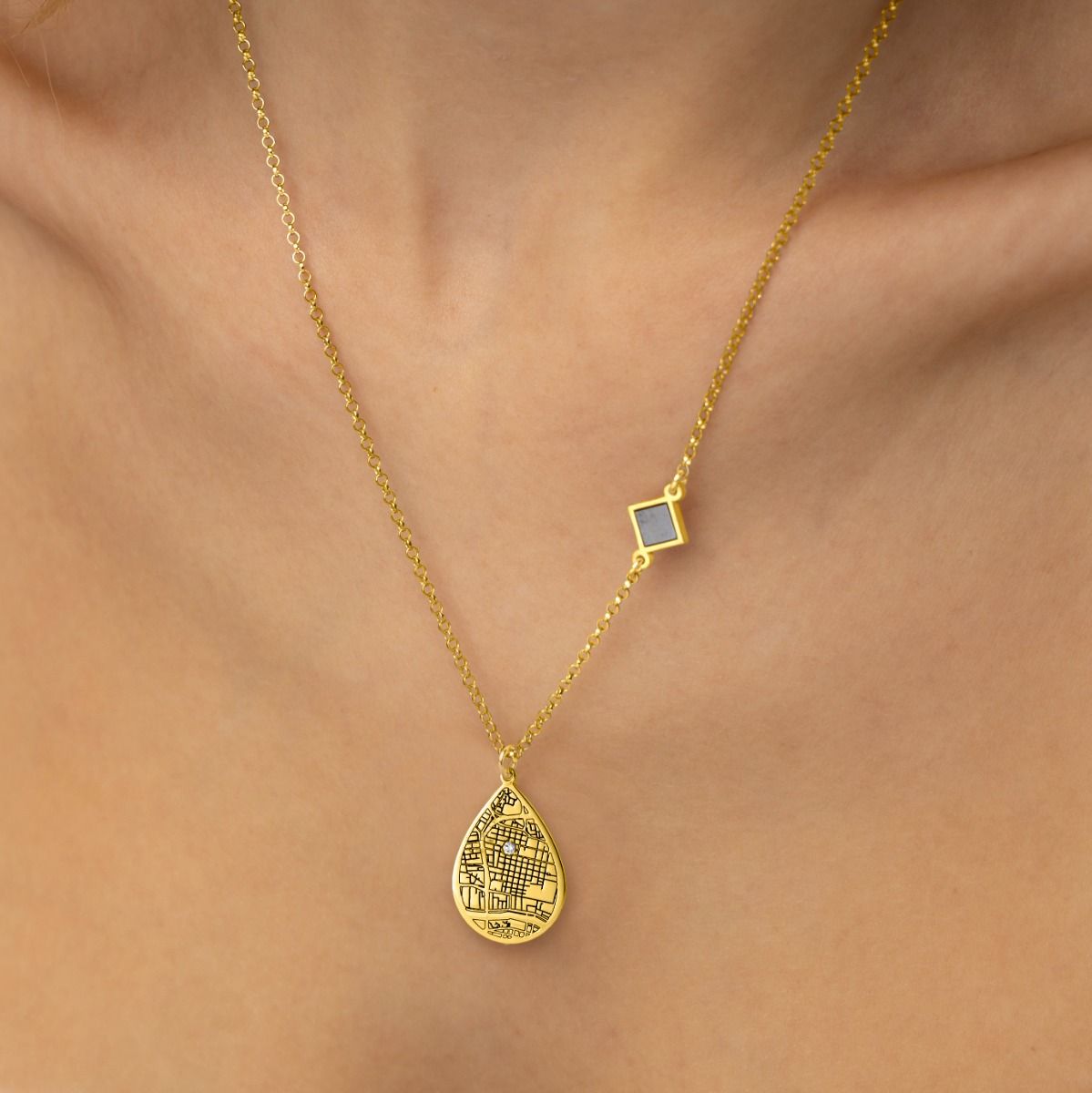 Cherished Spot Engraved Map Necklace with Nano Bible [18K Gold Vermeil]