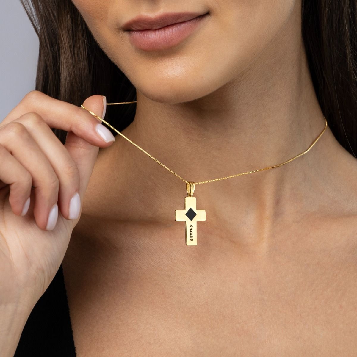 Engraved Cross Necklace with Nano Bible [18K Gold Vermeil]