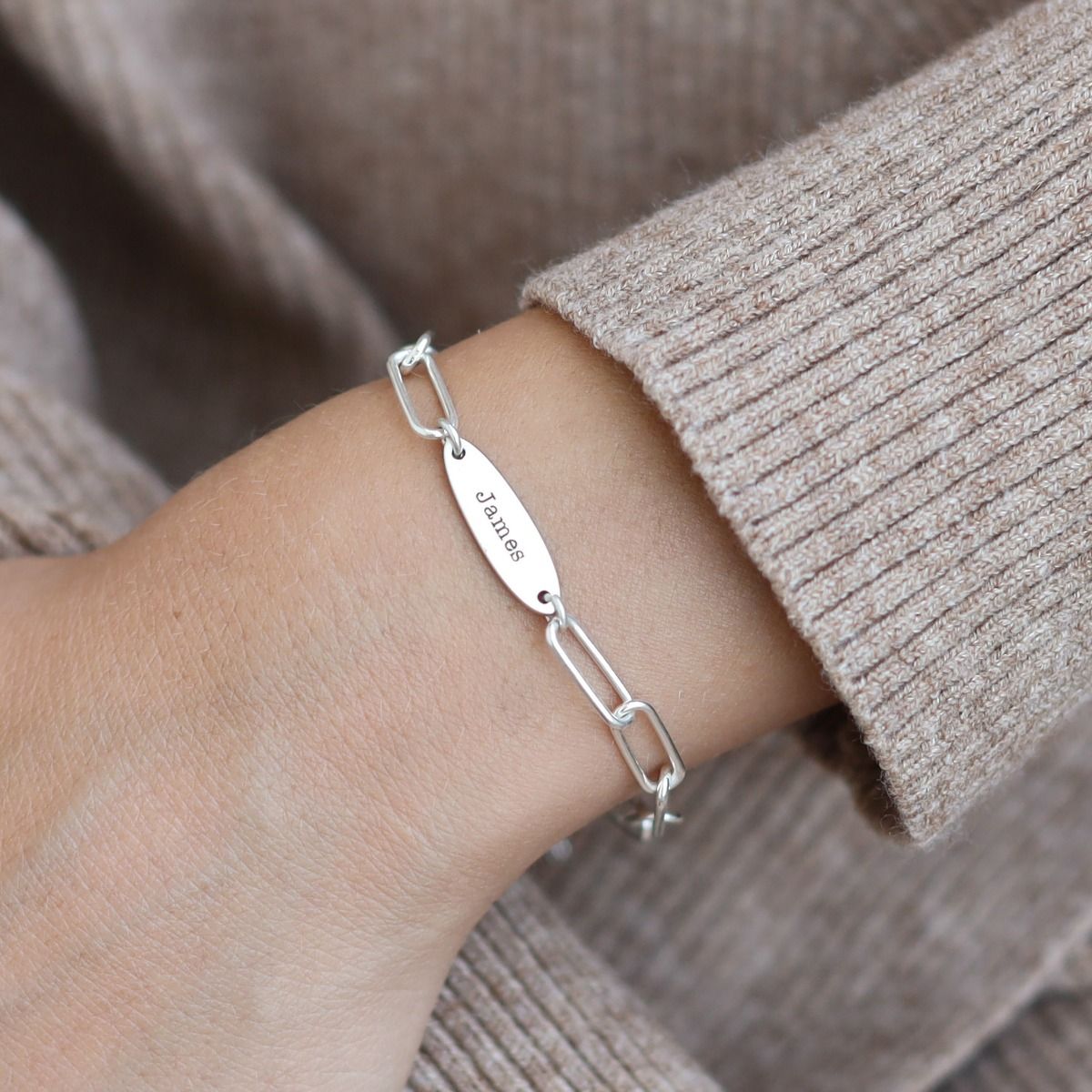 Paperclip Style Name Bracelet [Sterling Silver]