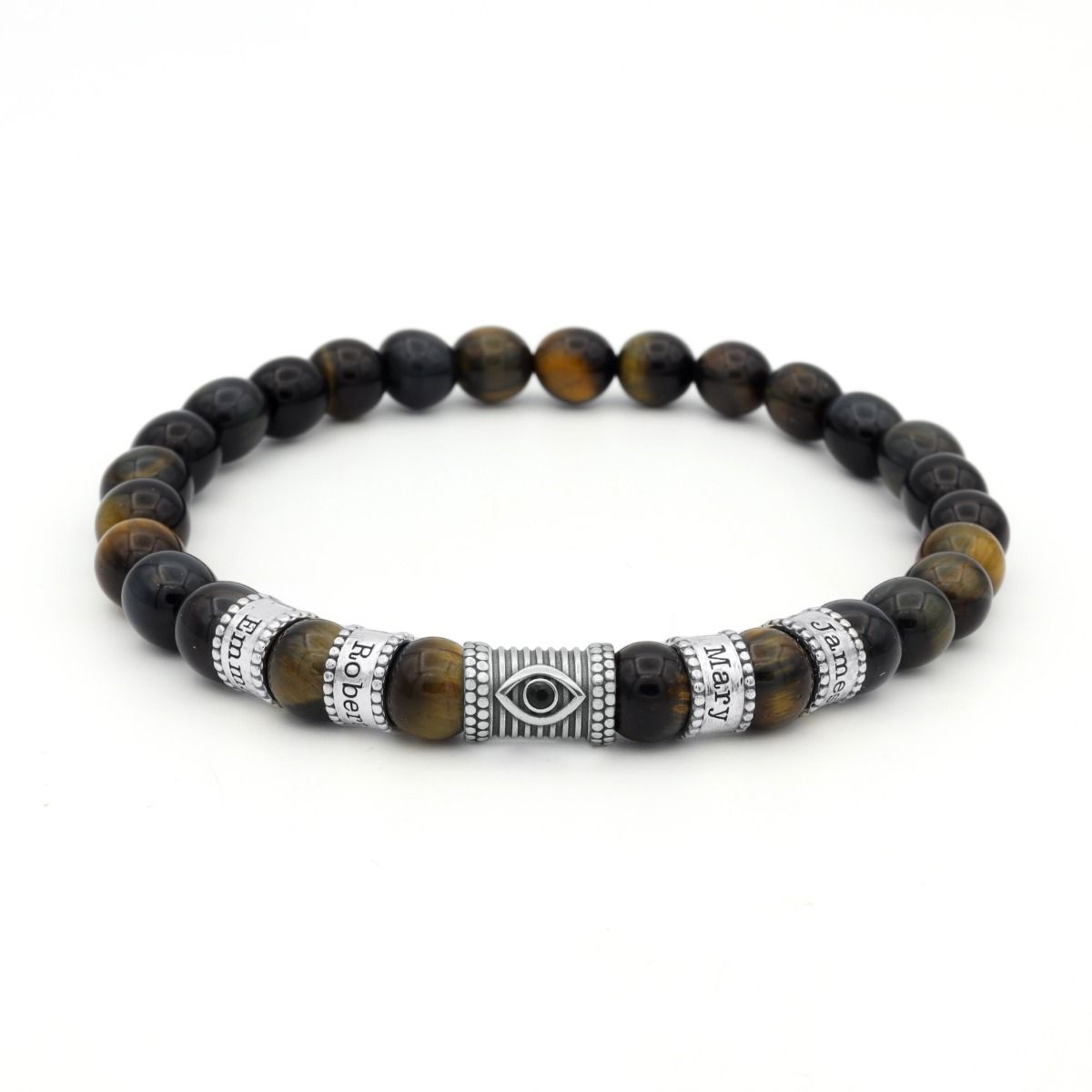 Green Tiger Evil Eye Men Name Bracelet - Stretchy Bracelet
