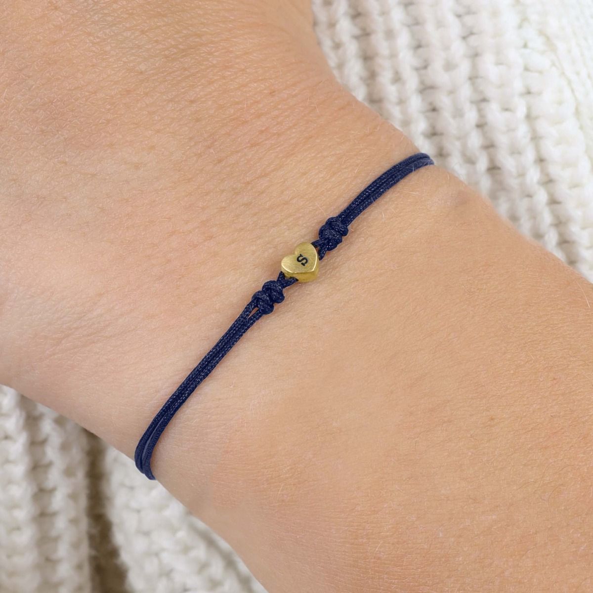 Open Heart Initial Bracelet - Blue [14 karat gold]