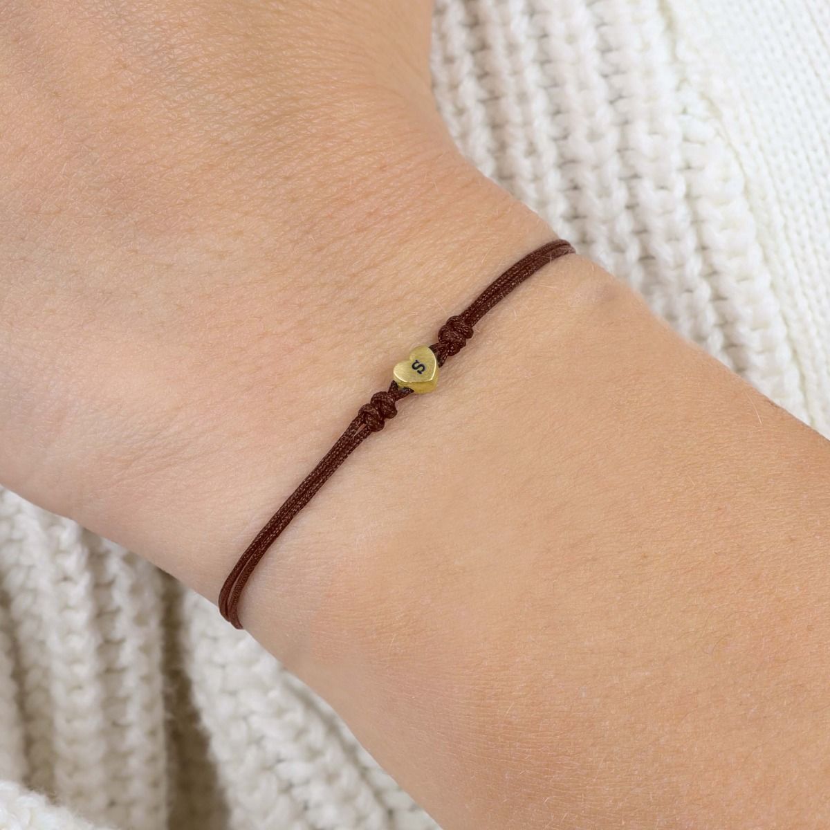 Open Heart Initial Bracelet - Brown [14 karat gold]