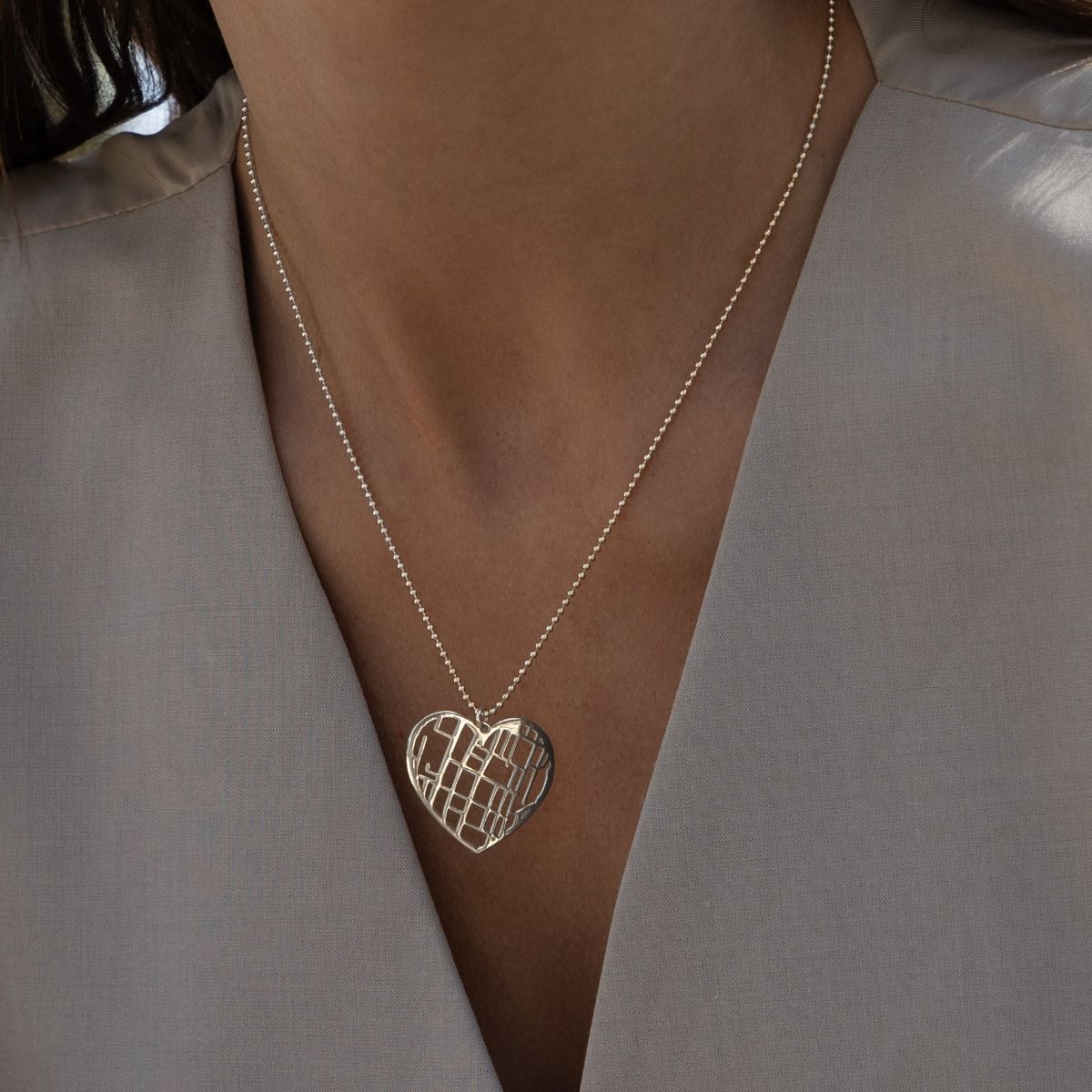 Heart Map Necklace [14 Karat White Gold]