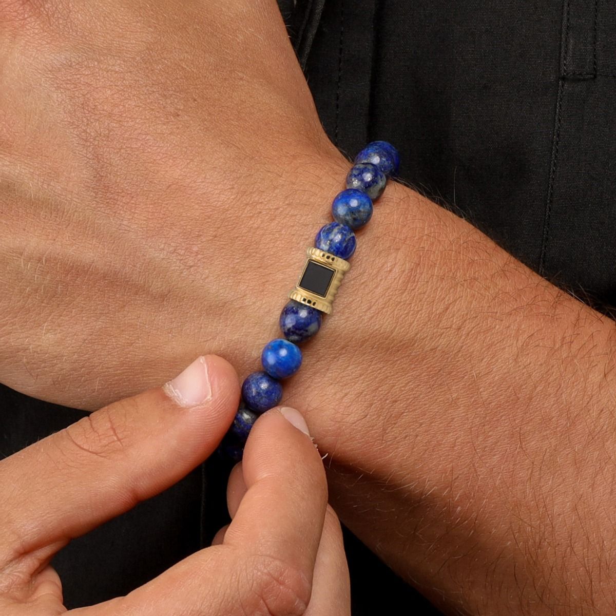 Lapis Lazuli Men Bracelet with Nano Bible - 14 Karat Gold