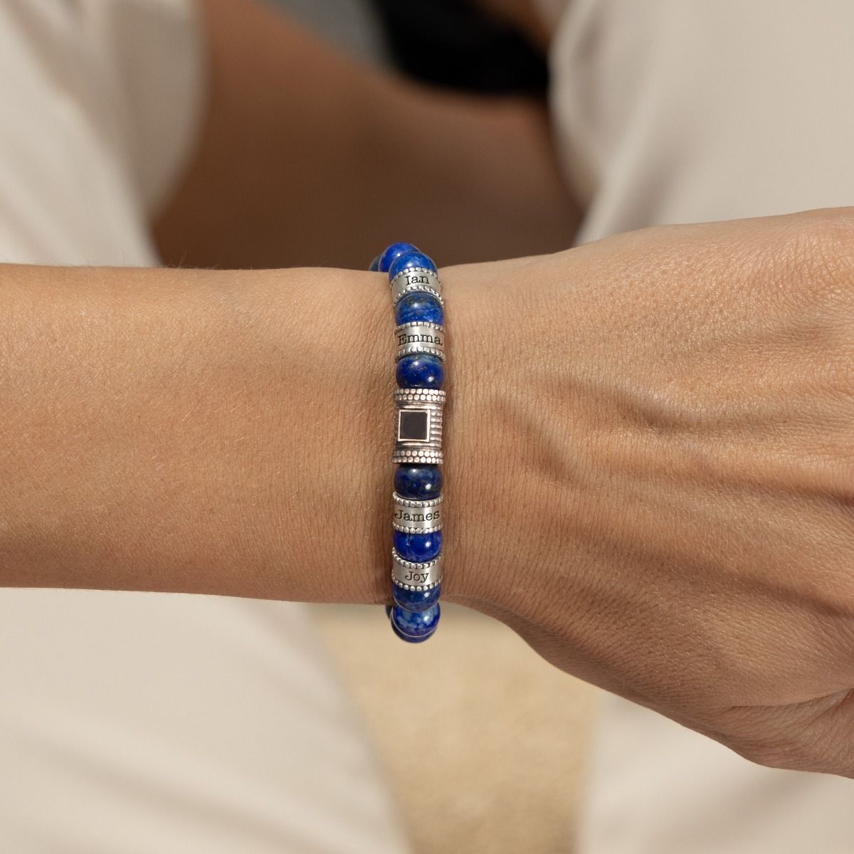 Lapis Lazuli Women Name Bracelet with Nano Bible [Sterling Silver]
