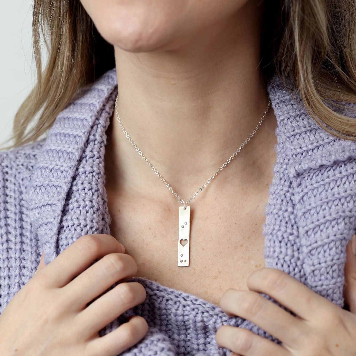 I Love You in Braille Necklace - Sterling Silver [Tactile Writing]