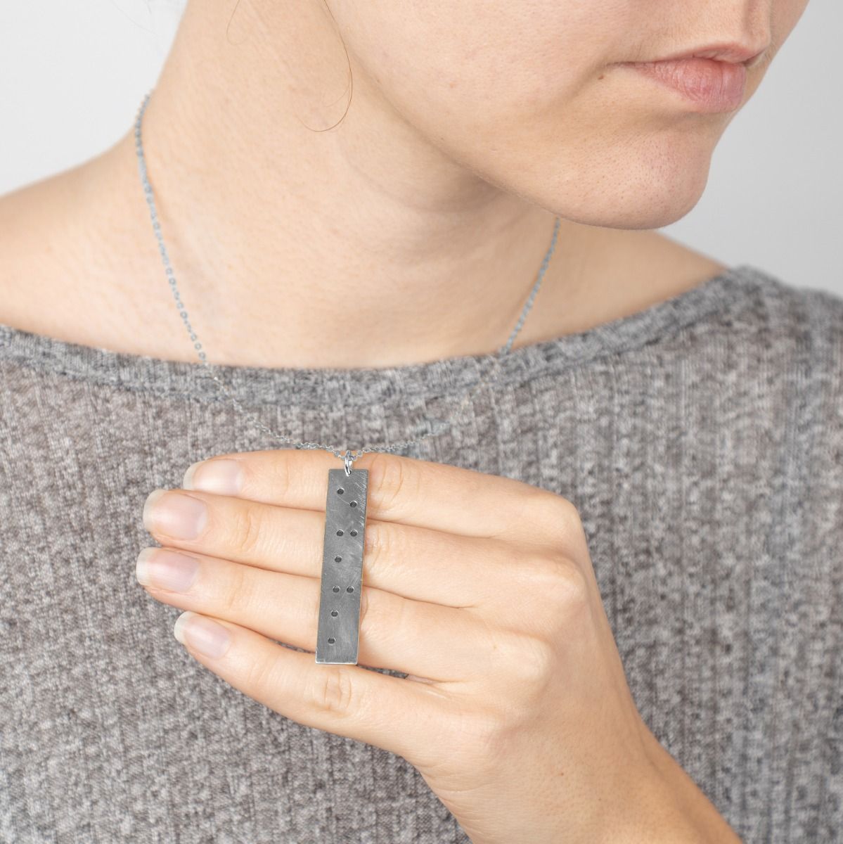 Name and Braille Symmetry Engraved Necklace - sterling silver
