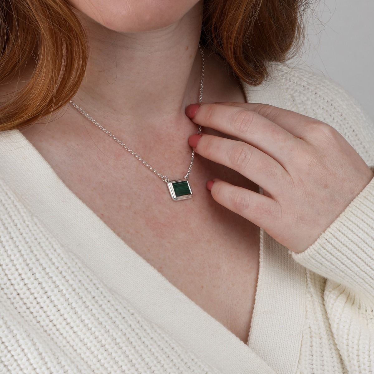 Touch of Nature Malachite Necklace - Horizontal [Sterling Silver]