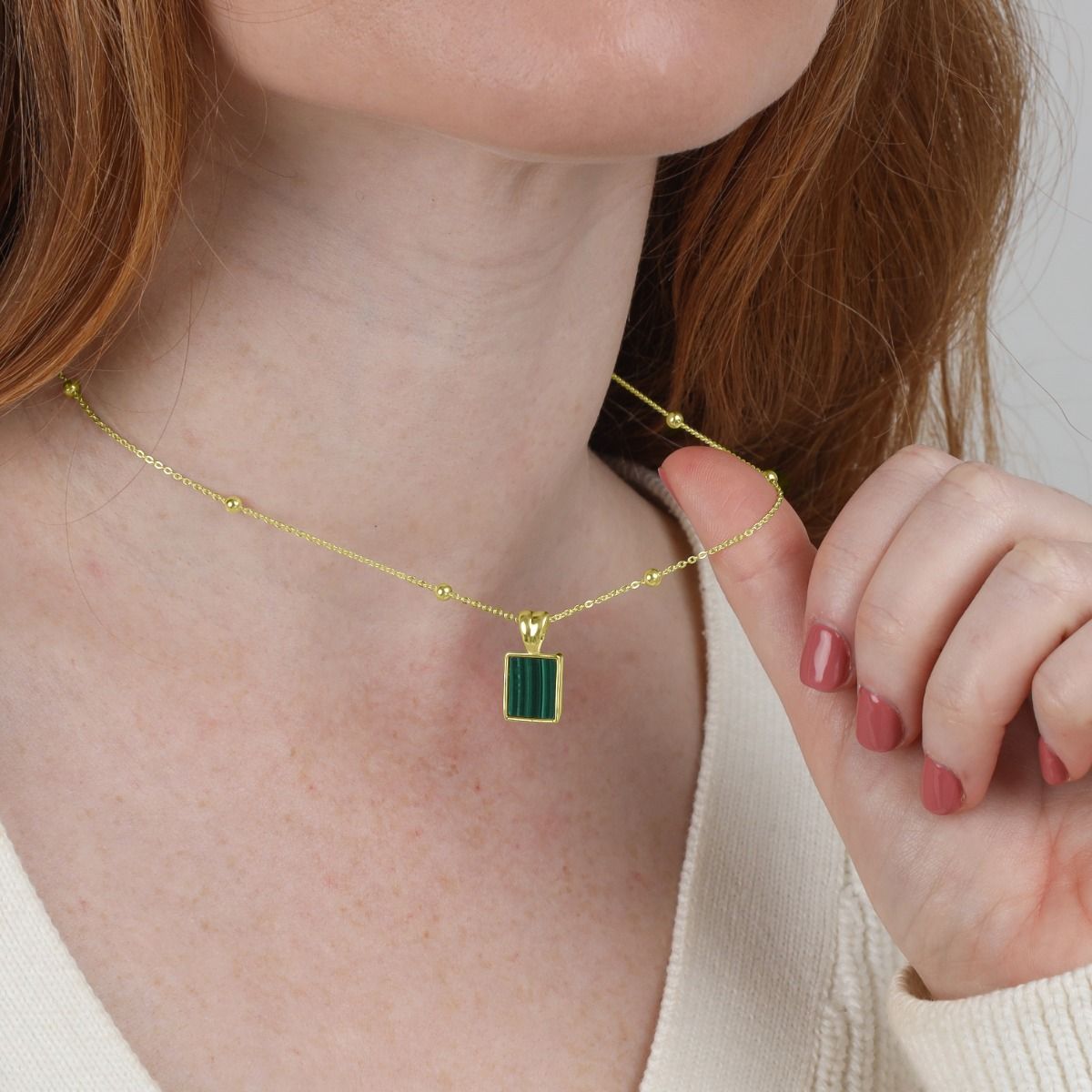 Touch of Nature Malachite Necklace - Vertical [18K Gold Plated]