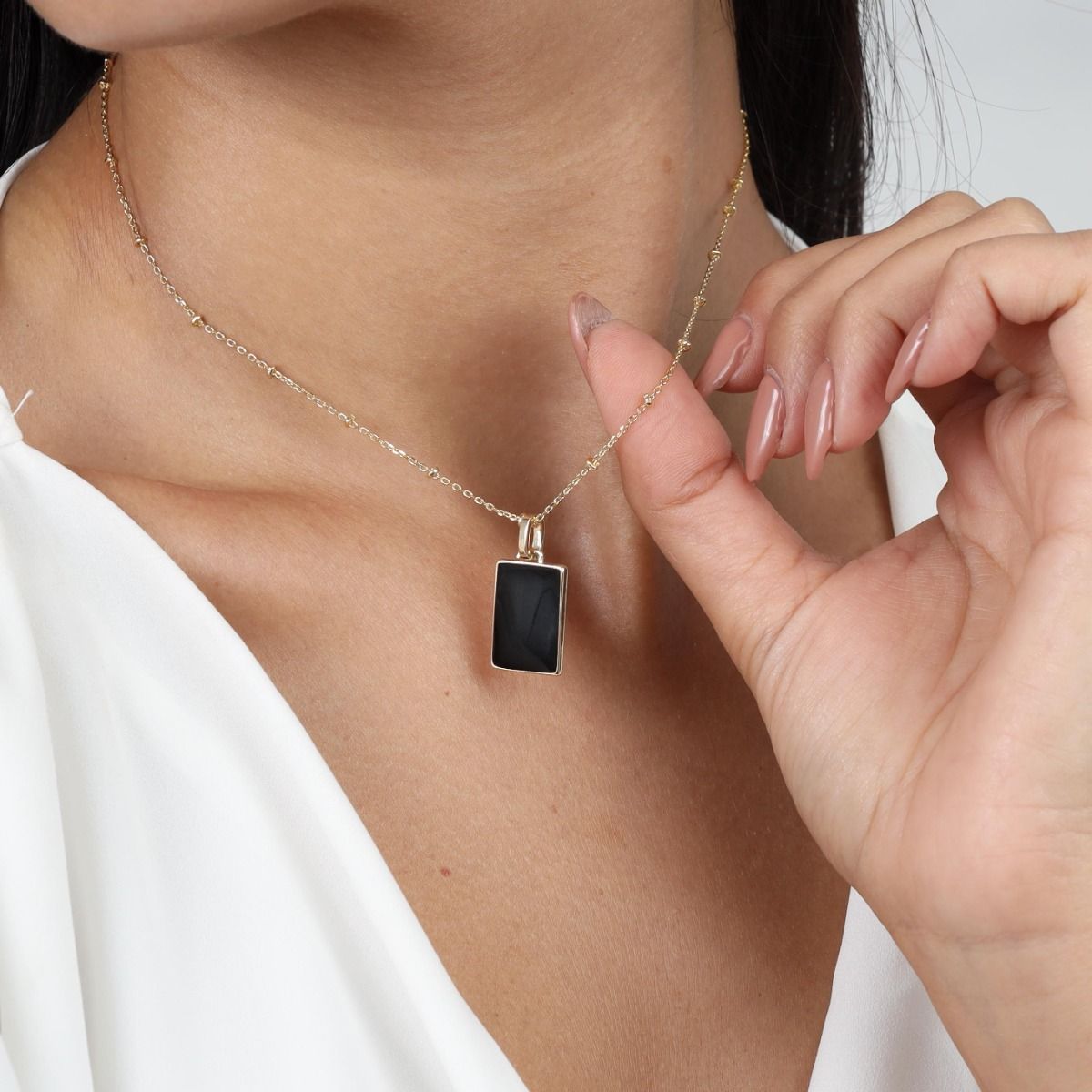 Ann Onyx Tag Necklace