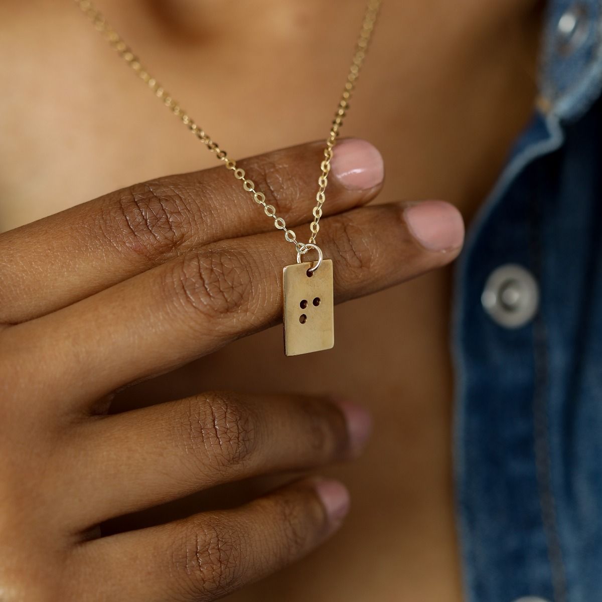 Classic Bar Braille Initial Necklace 